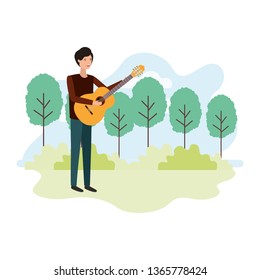 man with guitar in landscape avatar character