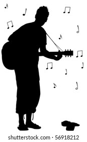 man with guitar silhouette, abstract vector art illustration