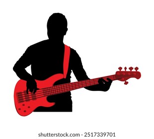 Mann Gitarrist Spieler Vektor Silhouette Illustration einzeln auf weiß. Beliebte Boymusik Superstar auf der Bühne. Gitarrenmusikinstrument. Rock and Roll Gitarrist Männerkonzert. Öffentliche Unterhaltung.