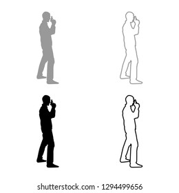 Man with gun Hazard concept icon set grey black color vector illustration outline flat style simple image