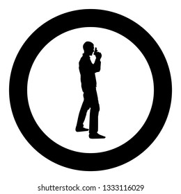 Man with gun Hazard concept icon black color vector in circle round illustration flat style simple image