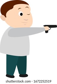 Hombre con una pistola, ilustración, vector sobre fondo blanco.