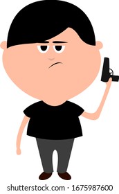 Hombre con una pistola, ilustración, vector sobre fondo blanco.