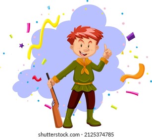 Man with gun on blue background illustration