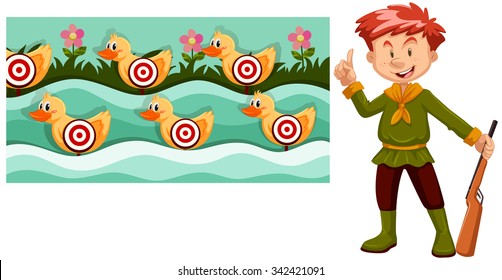 Man With Gun And Shooting Game Illustration