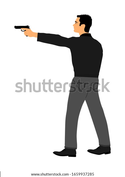 標的のベクターイラストに銃を撃った男性 銃を撃った猟師 公共犯の現場や銃撃戦 警官は的を射て練習する 銀行強盗の状況 のベクター画像素材 ロイヤリティフリー