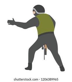 
A man with gun showing combat concept 
