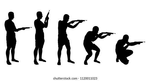 Man with gun silhouette vector set