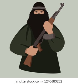 man with gun ,vector illustration, flat style , front view