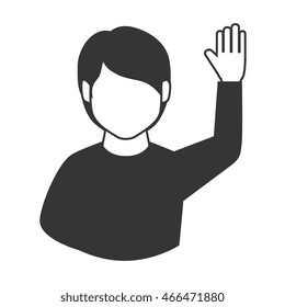 man guy hand up asking question participation  vector graphic isolated and flat illustration