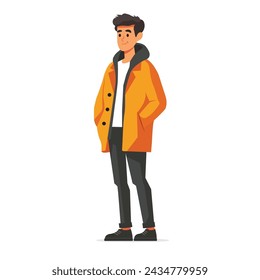 Man, guy, standing and smiling full-length illustration, flat illustration, user interface illustration, isolated on a white background