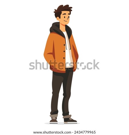 Man, guy, standing and smiling full-length illustration, flat illustration, user interface illustration, isolated on a white background