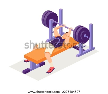 Man at Gym Doing Bench Pressing as Sport Training and Workout Vector Illustration