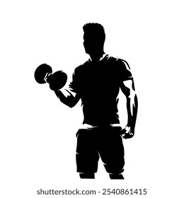 Man at the gym working out with dumbbells, isolated vector silhouette