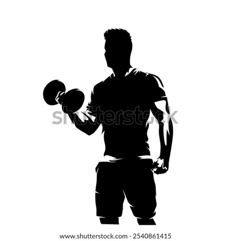 Man at the gym working out with dumbbells, isolated vector silhouette