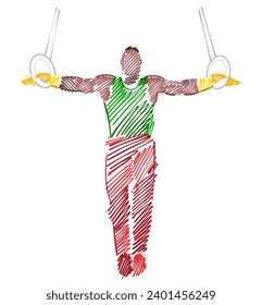 Man gymnast drawing made of colorful brushstrokes
