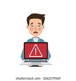 Man with hacked laptop
