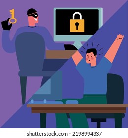 man and hacker cyber fraud scene