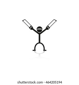Man with a hacksaw. Vector icon.
