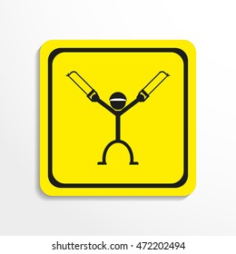 Man with a hacksaw. Vector icon.