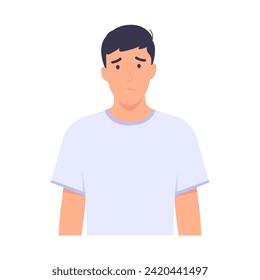 Man had a sad and pitiful expression on his face.
Vector illustration on white background, flat style.