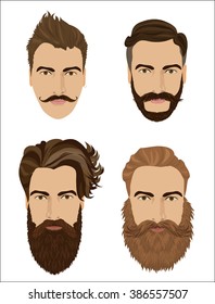 Man hair and beards styles. Hipster fashion high detailed vector illustration.