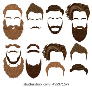 Man Hair Mustache And Beards Collection. Men Hipster Realistic Fashion Retro Elements