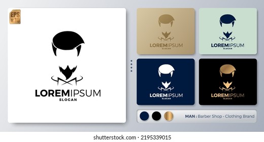 Man hair style vector illustration minimal Logo design. Blank name for insert your Branding. Designed with examples for all kinds of applications. You can used for company, indentity, barber shop.