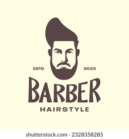 man hair tuft hairstyle barbershop vintage mascot logo icon vector illustration