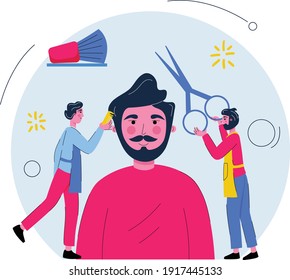 Man at the hairdresser, stylist. Flat design illustration. Vector