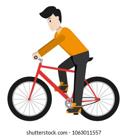 man with hairstyle and clothes ride bicycle