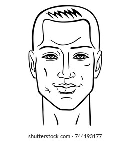Man hairstyle head (front), vector illustration isolated on white background