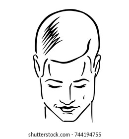 Man hairstyle head (front), vector illustration isolated on white background