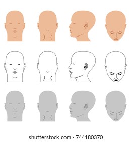 Man hairstyle head set (front, back, top, side views), vector illustration isolated on white background
