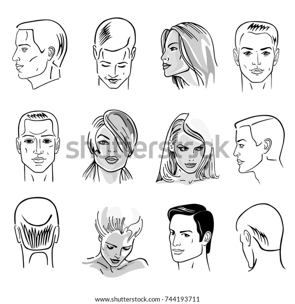 白い背景に男性の髪型の頭セット 正面 側面図 ベクターイラスト のベクター画像素材 ロイヤリティフリー