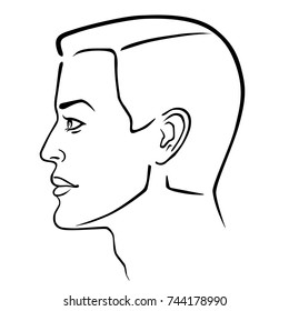 Man hairstyle head (side), vector illustration isolated on white background
