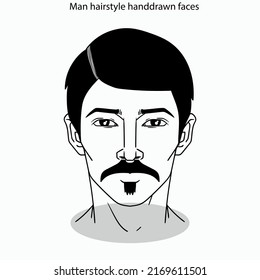 Icono de peinado masculino fija rostros dibujados a mano en blanco y negro plano