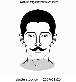 Icono de peinado masculino fija rostros dibujados a mano en blanco y negro plano
