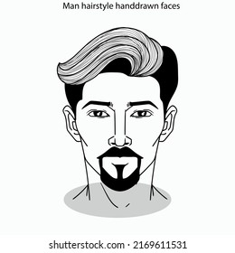 Man hairstyle icon sets flat black white handdrawn faces sketch