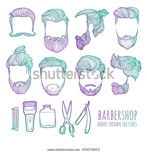 Man Hairstyle Set Handdrawn Sketches Barbershop Stock Vector (Royalty ...