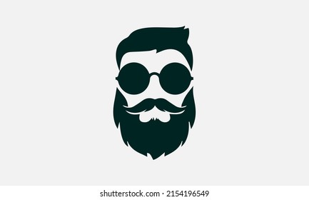 man hairstyle vector glasses and long beard for haircut logo. flat simple design.