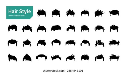 Man Hairstyles Vector Set. Barbershop and Haircut Graphic Collection. Vector Set of Dress Up Constructor. Hipster Men Style Creation Kit Elements.