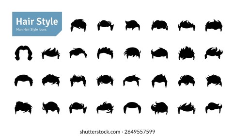 Man Hairstyles Vector Set. Barbershop and Haircut Graphic Collection. Vector Set of Dress Up Constructor. Hipster Men Style Creation Kit Elements.