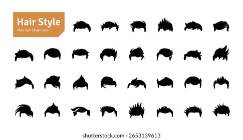 Man Hairstyles Vector Set. Barbershop and Haircut Graphic Collection. Vector Set of Dress Up Constructor. Hipster Men Style Creation Kit Elements.