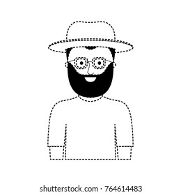 man half body with hat and glasses and t-shirt with full beard in black dotted silhouette