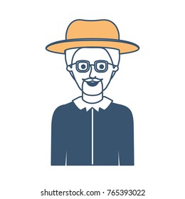 man half body with hat and glasses and shirt with short hair and goatee beard in color sections silhouette