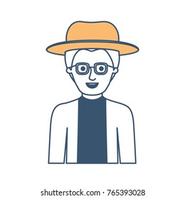man half body with hat and glasses and jacket with short hair in color sections silhouette