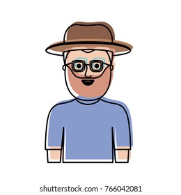 man half body with hat and glasses and t-shirt with full beard in watercolor silhouette