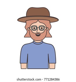 man half body with hat and glasses and t-shirt with mid length hair and beard on colorful silhouette