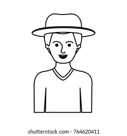 man half body with hat and sweater with short hair in monochrome silhouette